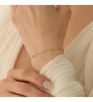 925 Ayar Gümüş Top Detaylı Forse Bileklik (Gold)