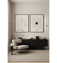 Modern Minimalist Geometrik Desenler 2'li Ahşap Çerçeveli Tablo Seti