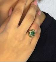 Doğal Taş Yeşil Akik Doğal Taşlı Antik Model Kadın Ayarlanabillir Yüzük euy74ya