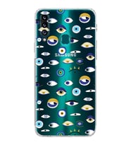 PrintiFy Samsung Galaxy A20S ile Uyumlu Nazar Boncuğu 2 Baskılı Kamera Korumalı Şeffaf Silikon Kılıf