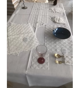 Sofra Takımı Orion Gardenya Keten Yemek Takımı 160x260 Masa Seti 26 Parça Runner Set Krem