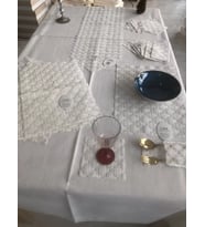 Sofra Takımı Orion Gardenya Keten Yemek Takımı 160x260 Masa Seti 26 Parça Runner Set Krem