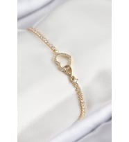 Pirinç Zirkon Taşlı Sonsuzluk Kalp Model Gold Renk Kadın Bileklik TJ-BB7693