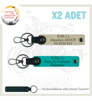 Motorcuya Tarz Hediye, İsim Plaka ve B Rh (-) Kan Grubu Yazılı x2 Anahtarlık, K Turkuaz-S Kahve-Laci