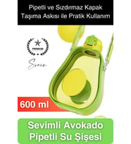 Pipetli Sızdırmaz Kapak Taşıma Askılı Sevimli Avokado Su Şişesi Çocuk Okul Suluk Matarası Tritan