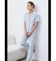 Night V Yaka Kapama Lastik Bel Pijama Takımı