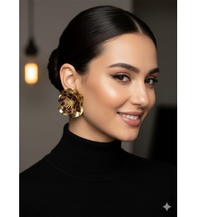 AKFECAN ÇELİK KAHVERENGİ ÇİÇEKLİ KÜPE (Altın Rengi)