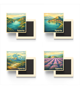 Isparta - Baskılı Buzdolap Magneti Kare - 9x9 cm - 4 Adet
