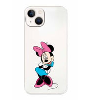 Apple iPhone 13 Uyumlu Kamera Korumalı Tıpalı Kapak Minnie Mouse TasarımlıŞeffaf Kılıf