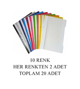 Telli Dosya 10 Renk 20 Adet Telli Dosya A4 Okul Büro Ofis (Çok Renkli)