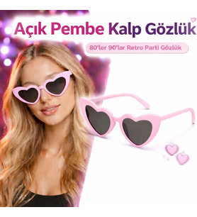 Pembe Retro Kalp Gözlük - 80 ler 90 lar Stil Parti Gözlüğü