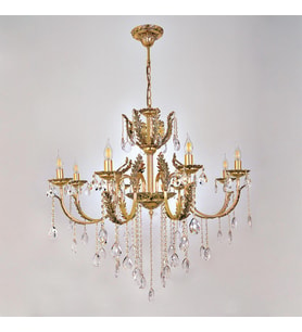 Avize Çarşısı Merit 8 Kollu Yapraklı Kristal Taşlı Gold Avize BS.0152-78-08