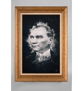 Altın Varaklı Paspartulu Çerçeveli Atatürk Tablo nt1067