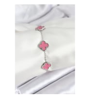 Mey İthalat® 316L Çelik Gümüş Zincir Pembe Renk Yonca Bileklik