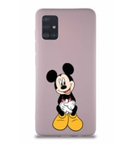 Samsung Galaxy A51 Soft Premier Kapak Mickey Mouse-A Tasarımlı Silikon Kılıf - Pudra (Şeffaf)
