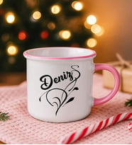 BK Gift Kişiye Özel İsimli Pembe Emaye Kupa Bardak -2, Arkadaşa Hediye, Sevgiliye Hediye