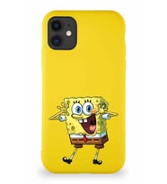 Apple iPhone 11 Soft Premier Kapak Sünger Bob Tasarımlı Silikon Kılıf - Sarı (Şeffaf)