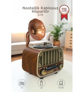 Torima Bluetooh Hoparlör Nostaljik Radyo AUX USB TF Destekli Speaker D76 Ahşap