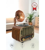 Bluetooh Hoparlör Nostaljik Radyo AUX USB TF Destekli Speaker D76 Ahşap