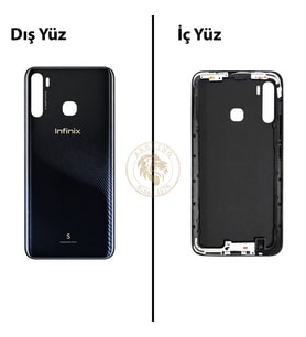 Infinix S5 Siyah Uyumlu Arka Kapak Arka Cam Batarya Pil Kapağı Lazer Kesim Back Cover