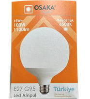 Osaka 15W (100W) 6500K (Beyaz Işık) E27 Duylu G95 Led Glop Ampul
