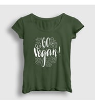 Presmono Kadın Beyaz Go Vegan Vegetarian Vejetaryen T-Shirt 542791tt (Haki)