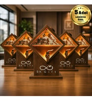 Logonuza Özel 5 Adet 2 Litre LED Işıklı Cam ve Doğal Ahşap İçecek Dağıtıcı Seti