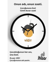 İsme Özel Sevimli Kedi Çocuk Odası Duvar Saati Orta Boy 30 cm Siyah Camlı Sessiz