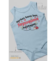 Herkes Bana Ben Teyzoşuma Hastayım Baskılı Bebek Zıbını – Çıtçıtlı Body 8 Renk  %100 Pamuk Sıfır Kol (Bebek Mavisi)