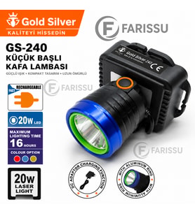 Gold Silver GS-240 20W LED Şarj Edilebilir Kafa Lambası - 400m Menzilli Ultra Hafif Kafa Feneri