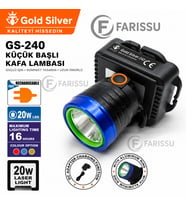 Gold Silver GS-240 20W LED Şarj Edilebilir Kafa Lambası - 400m Menzilli Ultra Hafif Kafa Feneri