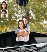 Kişiye Özel Karikatürlü Ahşap Araba Dikiz Ayna Süsü Sevgili-4