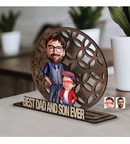 BK Gift Kişiye Özel 3 Katmanlı Baba-Oğul Karikatürlü Ahşap Biblo-3, Babaya Hediye, Babalar Günü Hediyeleri