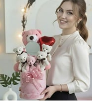Kalpli Kutuda Pembe Peluş Ayıcık Buketi + Mesajlı Ayna – Romantik Sevgili Hediyesi Özel Hediye Kutusu