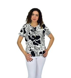 Kadın Kısa Kol Baskılı Bluz BGL-ST04701