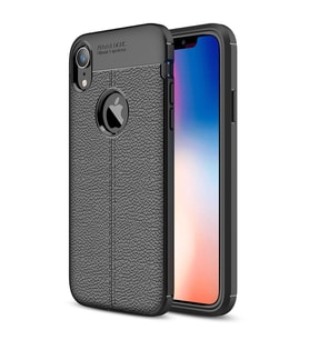 Apple iPhone XR Korumalı Deri Görünüm Siyah Silikon Kılıf