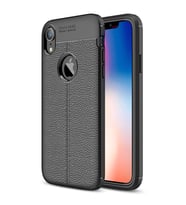 Apple iPhone XR Korumalı Deri Görünüm Siyah Silikon Kılıf