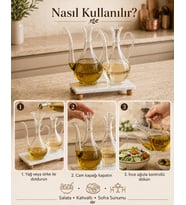 Mermer Stantlı 2'li Borosilikat Cam Yağlık Sirkelik Seti 750 ml - Akıtmayan Kulplu Cam İbrik Yağdanlık