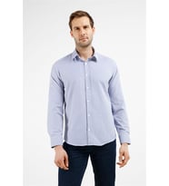 Beyaz-Lacivert Çizgili Desen Sert Yaka Uzun Kol Cepsiz Slim Fit Pamuklu Gömlek 1004255282