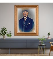 Altın Varaklı Çerçeveli Paspartulu Atatürk Tablo TR0868 (Gold)