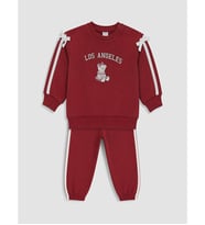 LCW baby Bordo Los Angeles Baskılı Kız Bebek Eşofman Takımı
