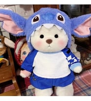 Stitch kostümlü puffy hug ayıcık elbiseleri çıkartılabilir 30 cm elbiseli teddy (Mavi)