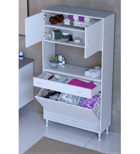 Eliusta Seris Sepetli ve Çekmeceli Banyo Dolabı  G:95 cm Çok Amaçlı Beyaz Düzenleyici 95x173x32,5 cm Dolap