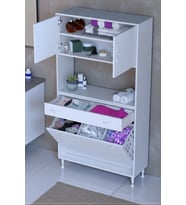 Eliusta Seris Sepetli ve Çekmeceli Banyo Dolabı  G:95 cm Çok Amaçlı Beyaz Düzenleyici 95x173x32,5 cm Dolap