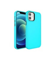 Apple iPhone 12 Uyumlu Kılıf Metal Çerçeve ve Buton Tasarımlı Sert Zore Botox Kapak (Turkuaz)