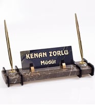 Prestij Mermer Masa İsimliği Ofis Hediyesi Masa İsimlik - Kahve