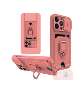 iPhone 14 Pro Max Kılıf Zuma Kartvizitli Yüzüklü Silikon - Pembe