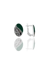 Söğütlü Silver Gümüş yeşil mineli oval markazit taşlı küpe