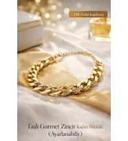 14K Gold Kaplama Zirkon Taşlı Gurmet Zincir Ayarlanabilir Kadın Bileklik 14 Şubat Sevgililer Günü (Altın)