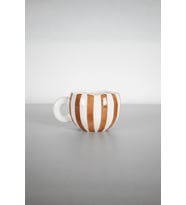 Kahverengi Çizgili 400 ml El Yapımı Seramik Çay Kahve Mug Kupası MIT1324 (Kahverengi-Beyaz)